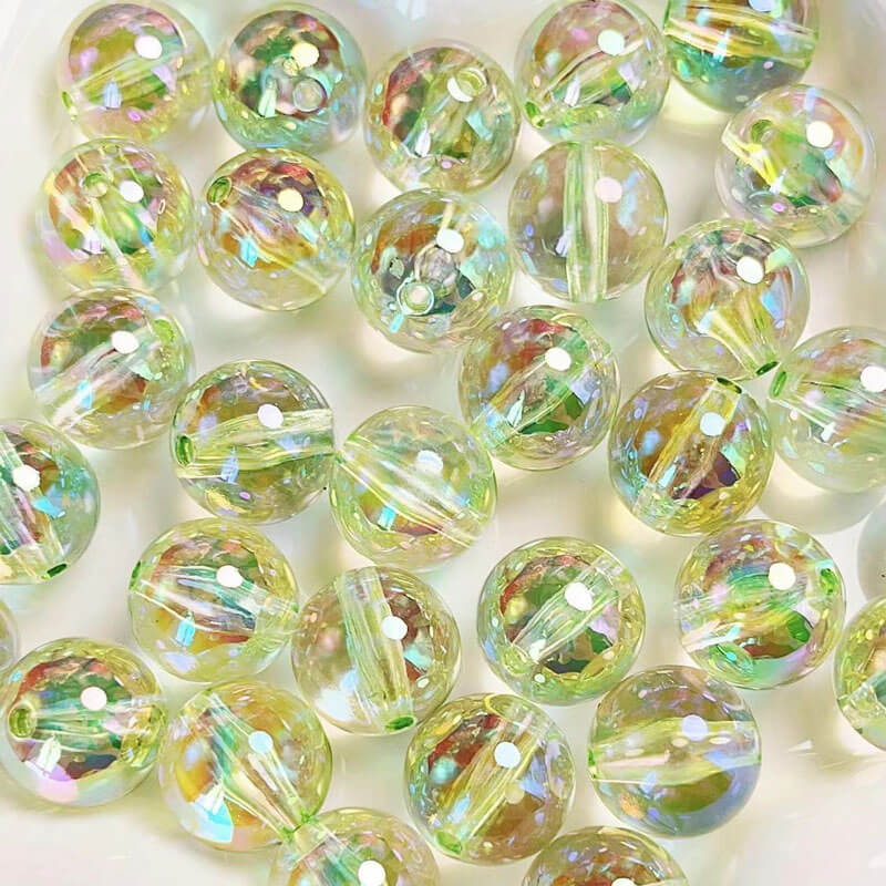 A131-(16mm)Cuentas Acrílicas Multicolor con Purpurina y Revestimiento UV (Juego de 9 Cuadrados)