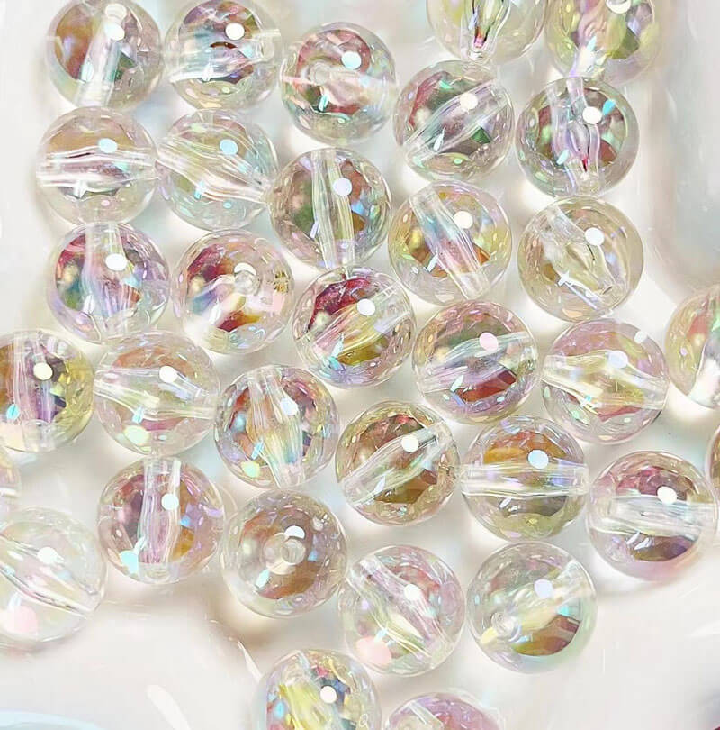 A131-(16mm)Cuentas Acrílicas Multicolor con Purpurina y Revestimiento UV (Juego de 9 Cuadrados)