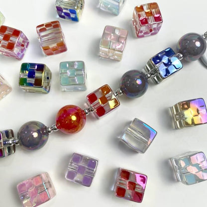 A262-(14MM)Cuentas Cuadradas Acrílicas de Varios Colores (Juego de 9 Cuadrados)